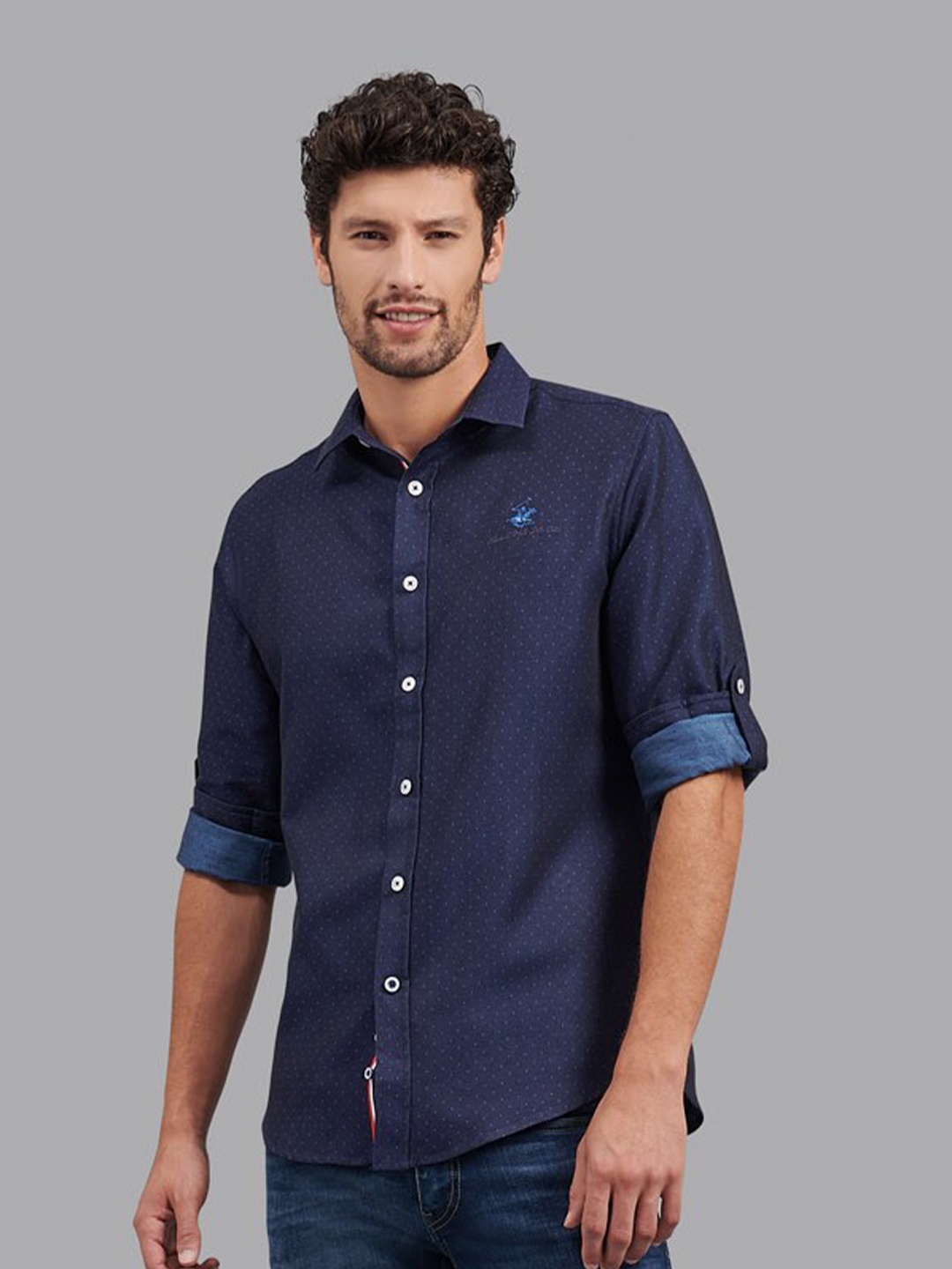

Beverly Hills Polo Club Men Navy Blue Printed Formal Shirt