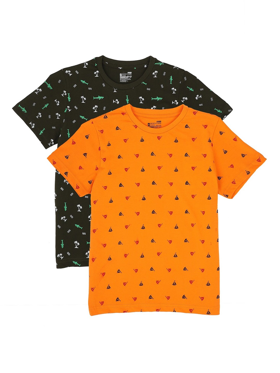 

PROTEENS Boys Pack Of 2 Black & Orange Printed Cotton T-shirt