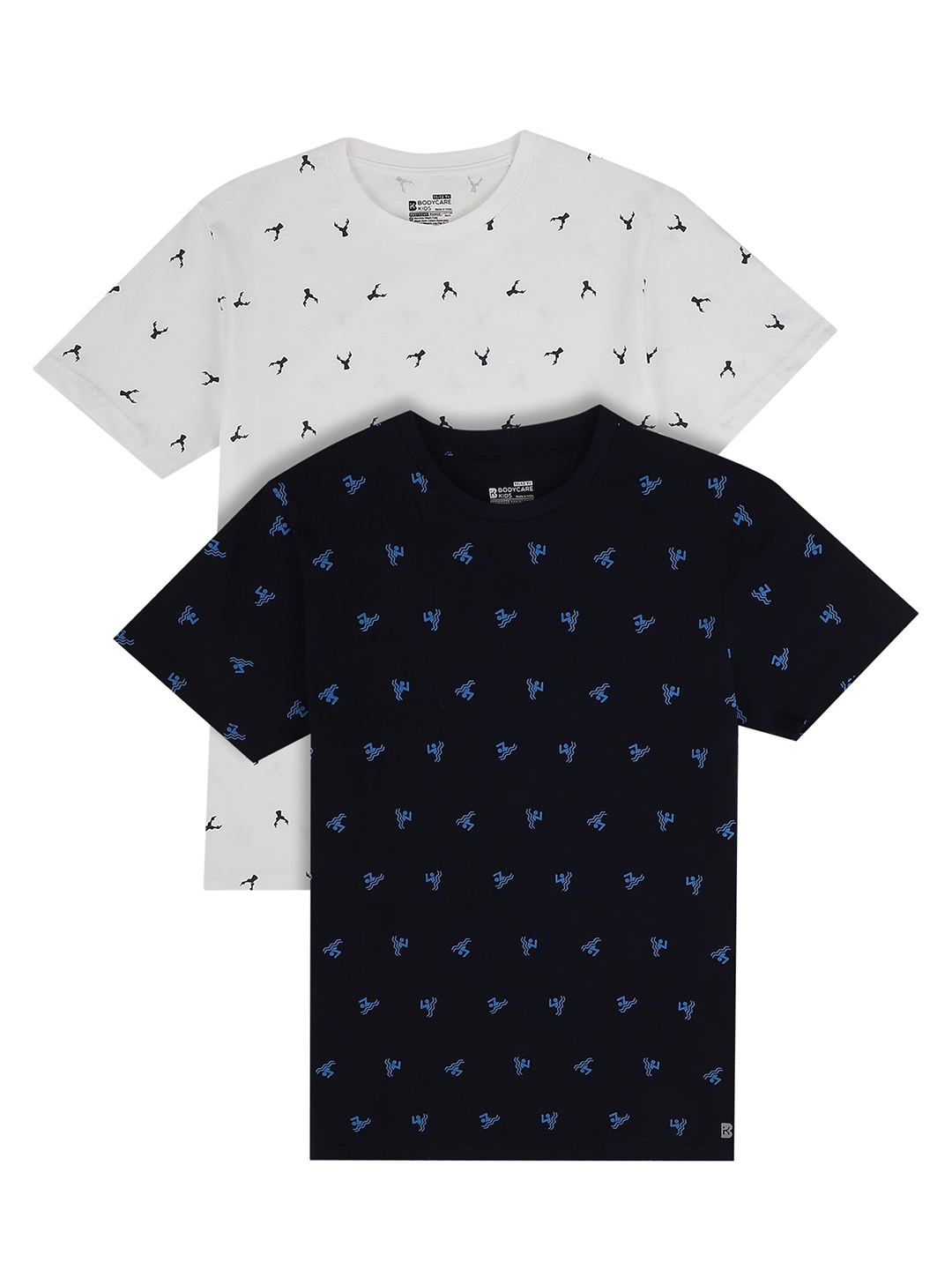 

PROTEENS Boys Antiviral & Antibacterial Pack Of 2 Navy Blue & White Printed T-shirt