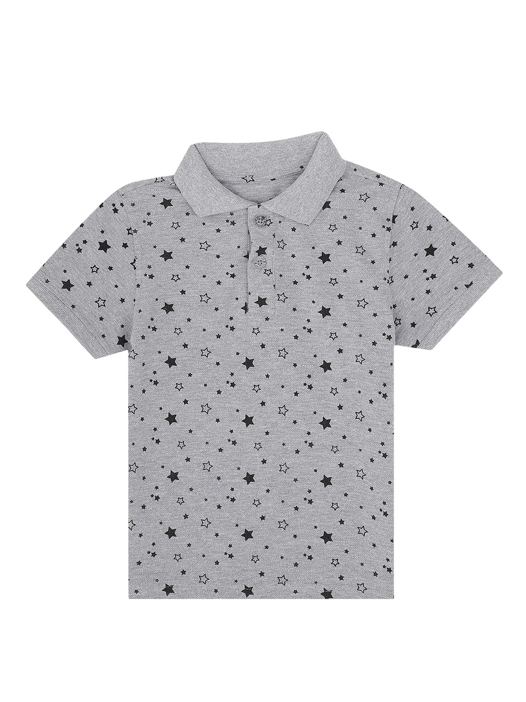 

PROTEENS Boys Grey & Black Printed Polo Collar Cotton T-shirt