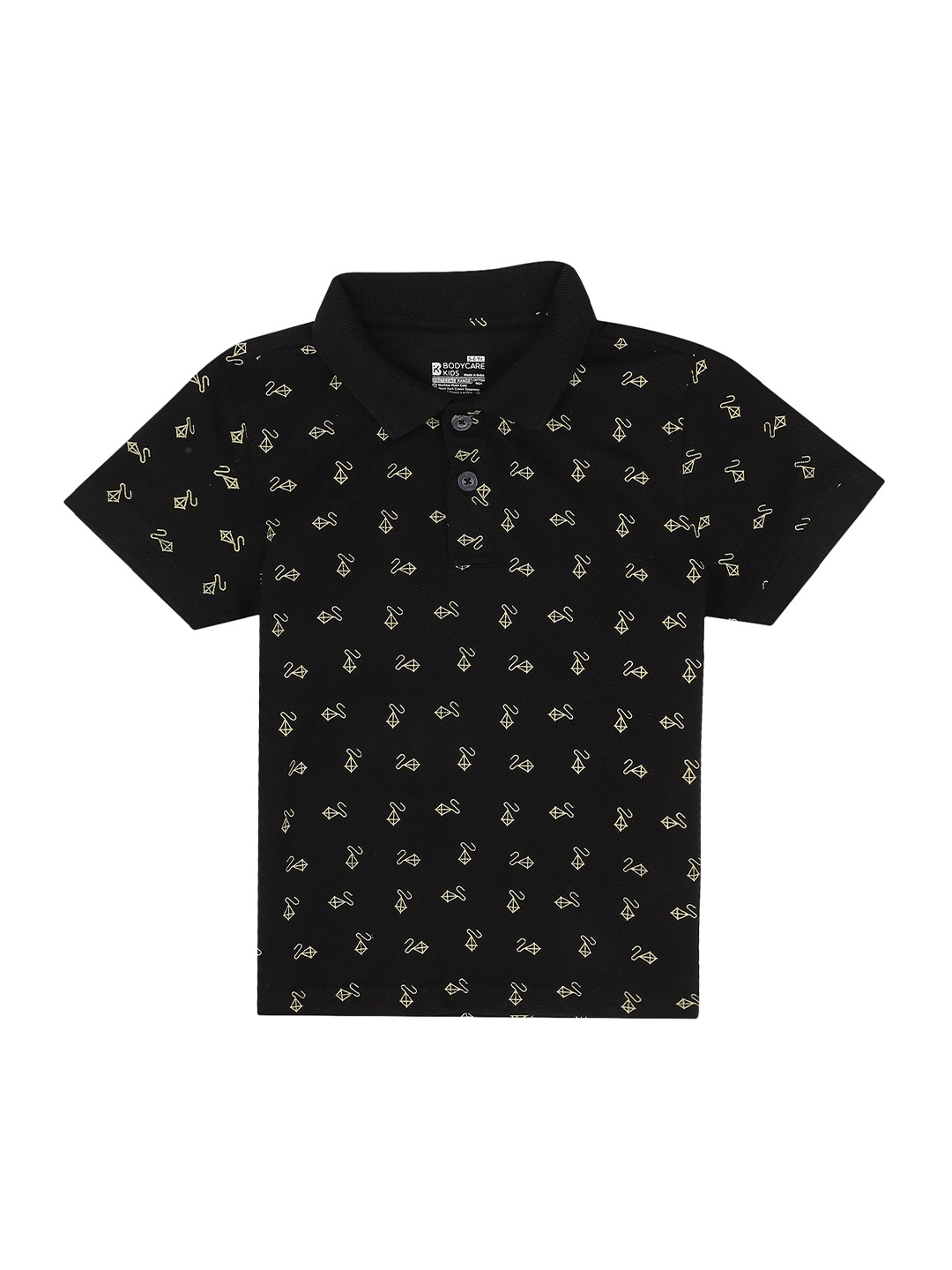 

PROTEENS Boys Black & Yellow Printed Polo Collar Cotton T-shirt