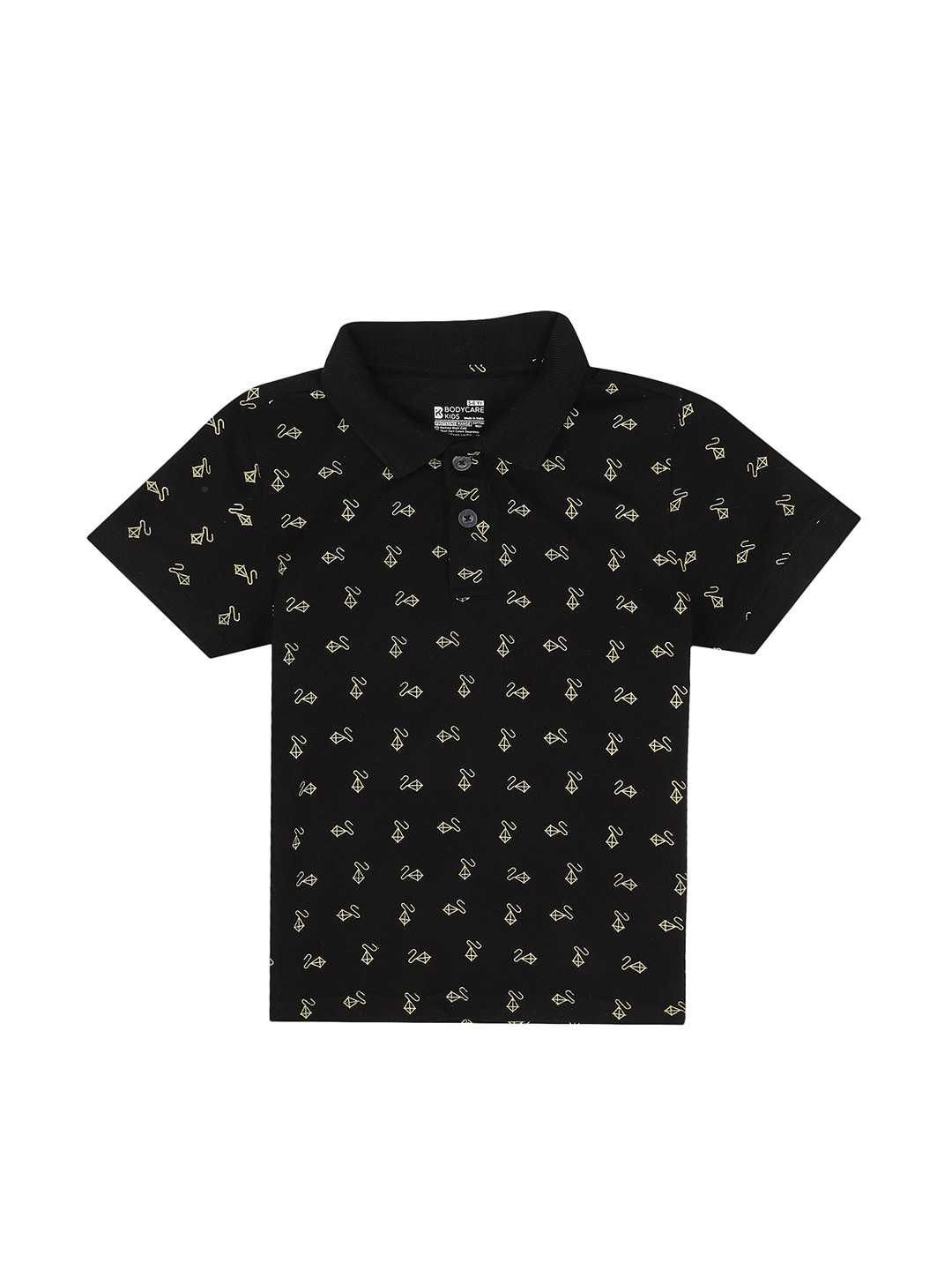 

PROTEENS Boys Black Printed Cotton Polo Collar T-shirt