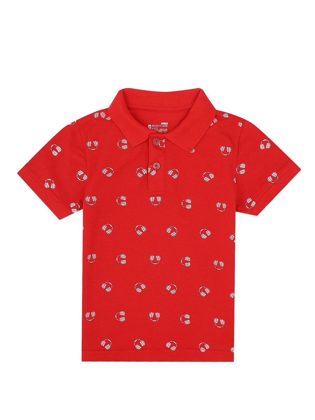 

PROTEENS Boys Red Printed Polo Collar Applique T-shirt