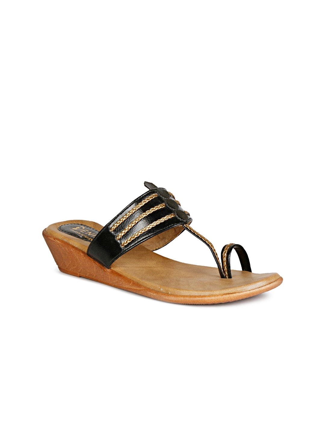 

Denill Black & Tan Brown Embellished Ethnic Wedge Sandals