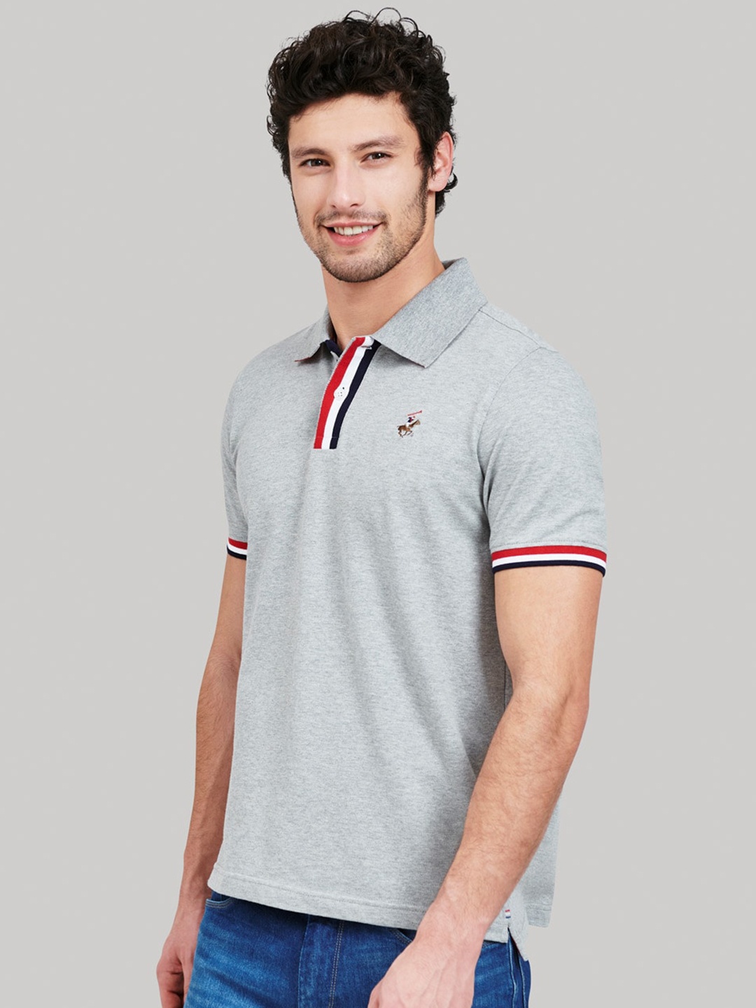 

Beverly Hills Polo Club Men Grey & Black Slim Fit Polo Collar T-shirt