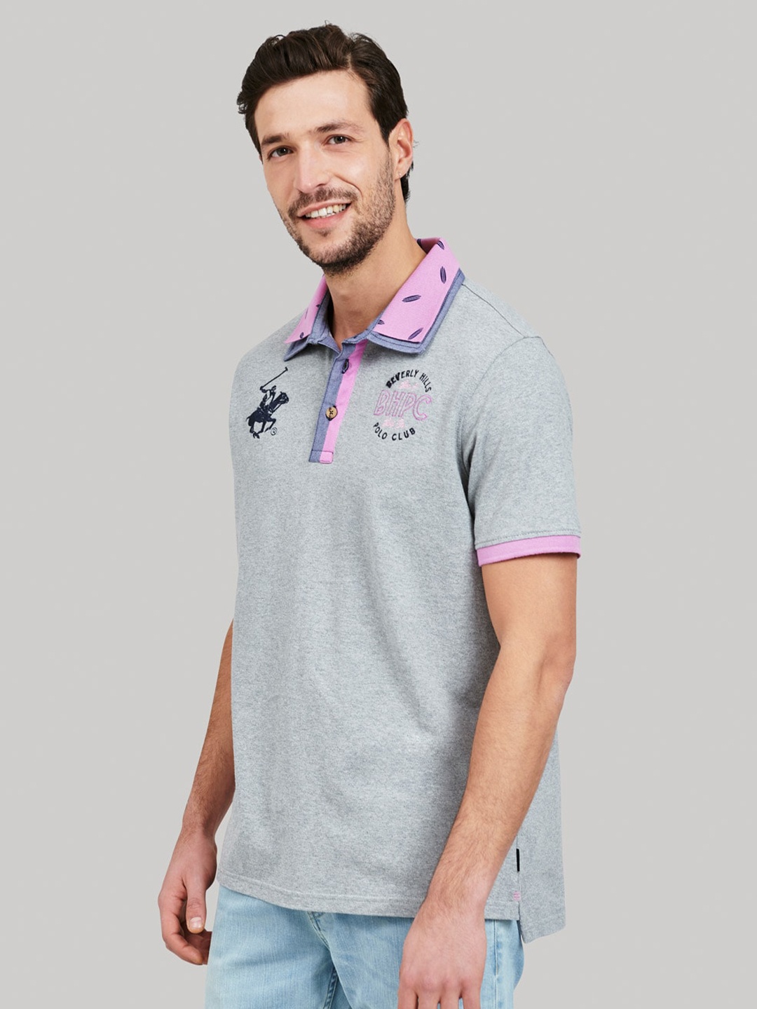 

Beverly Hills Polo Club Men Grey Polo Collar T-shirt