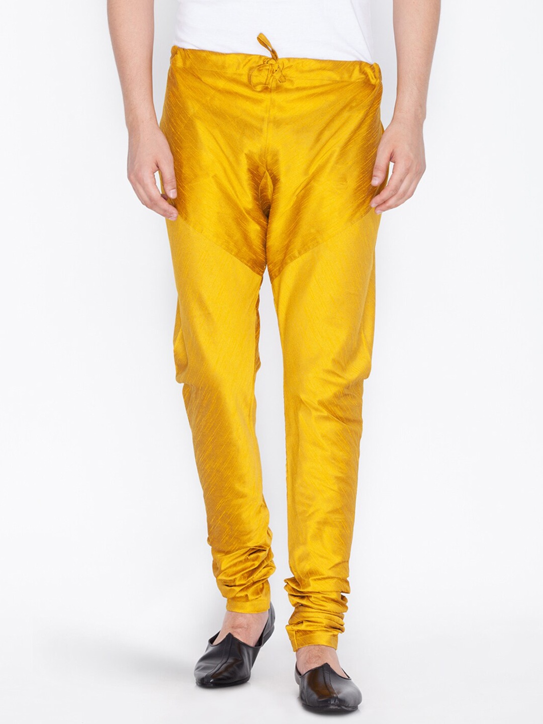 

VASTRAMAY Men Yellow Solid Silk Blend Churidar