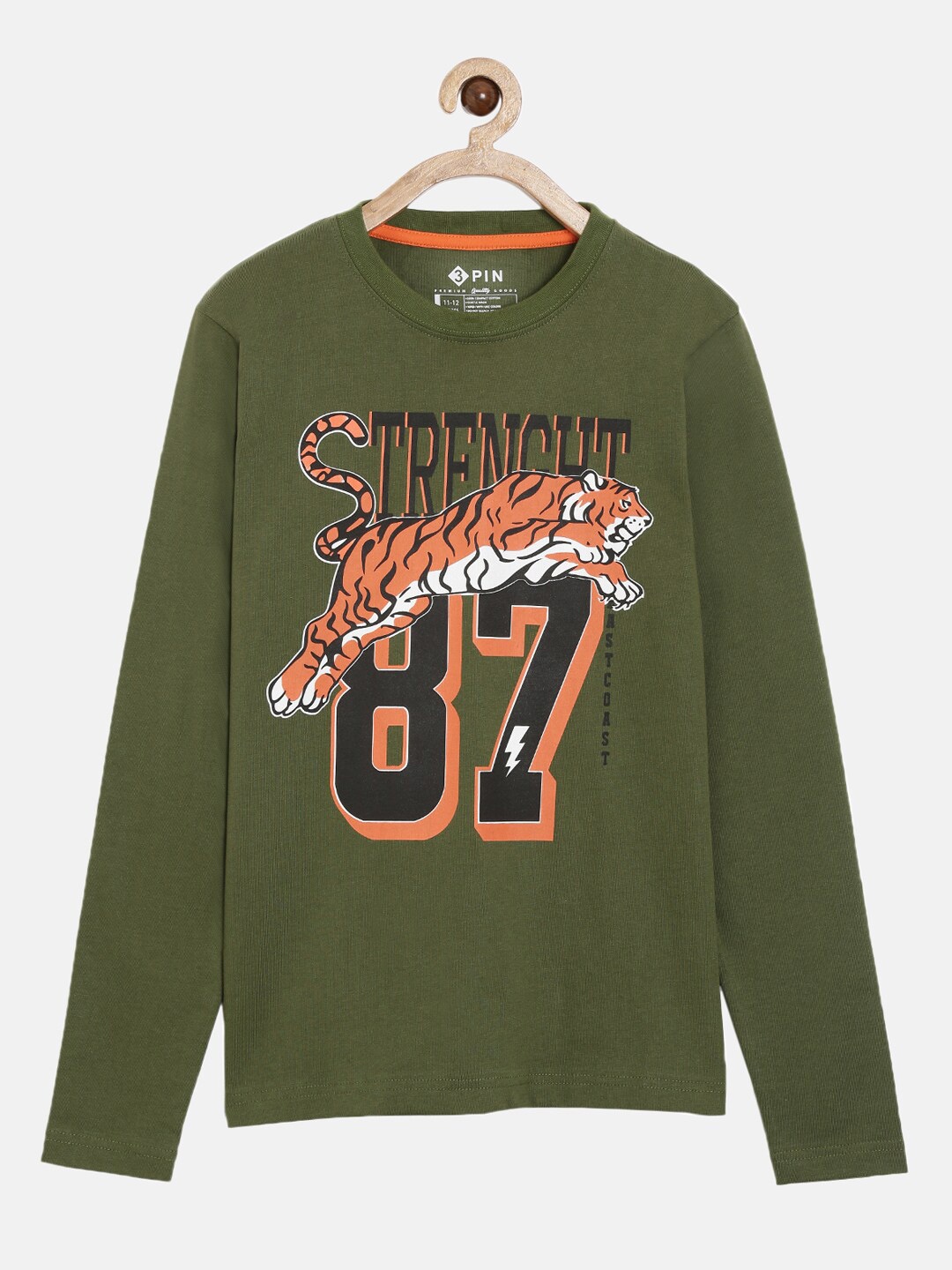 

3PIN Boys Green Typography Printed Applique T-shirt