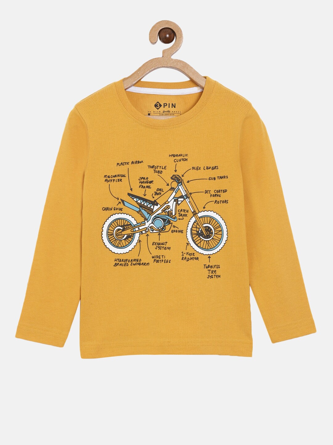 

3PIN Boys Mustard Yellow Printed Cotton T-shirt