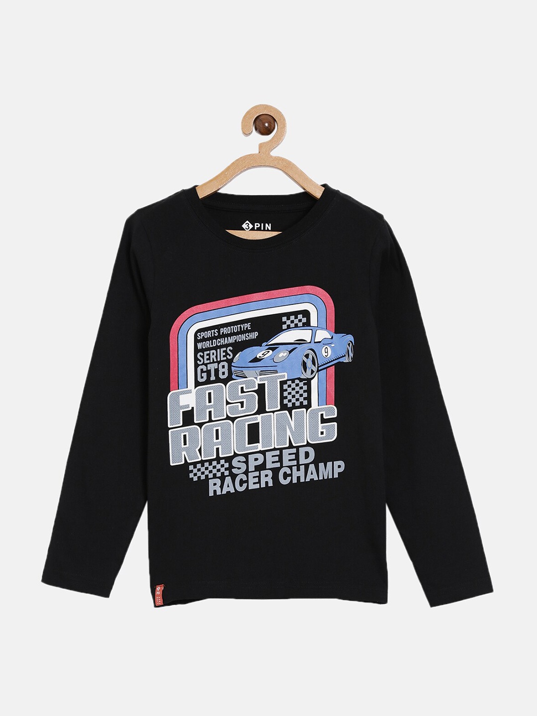 3PIN Boys Black Typography Printed Cotton T-shirt