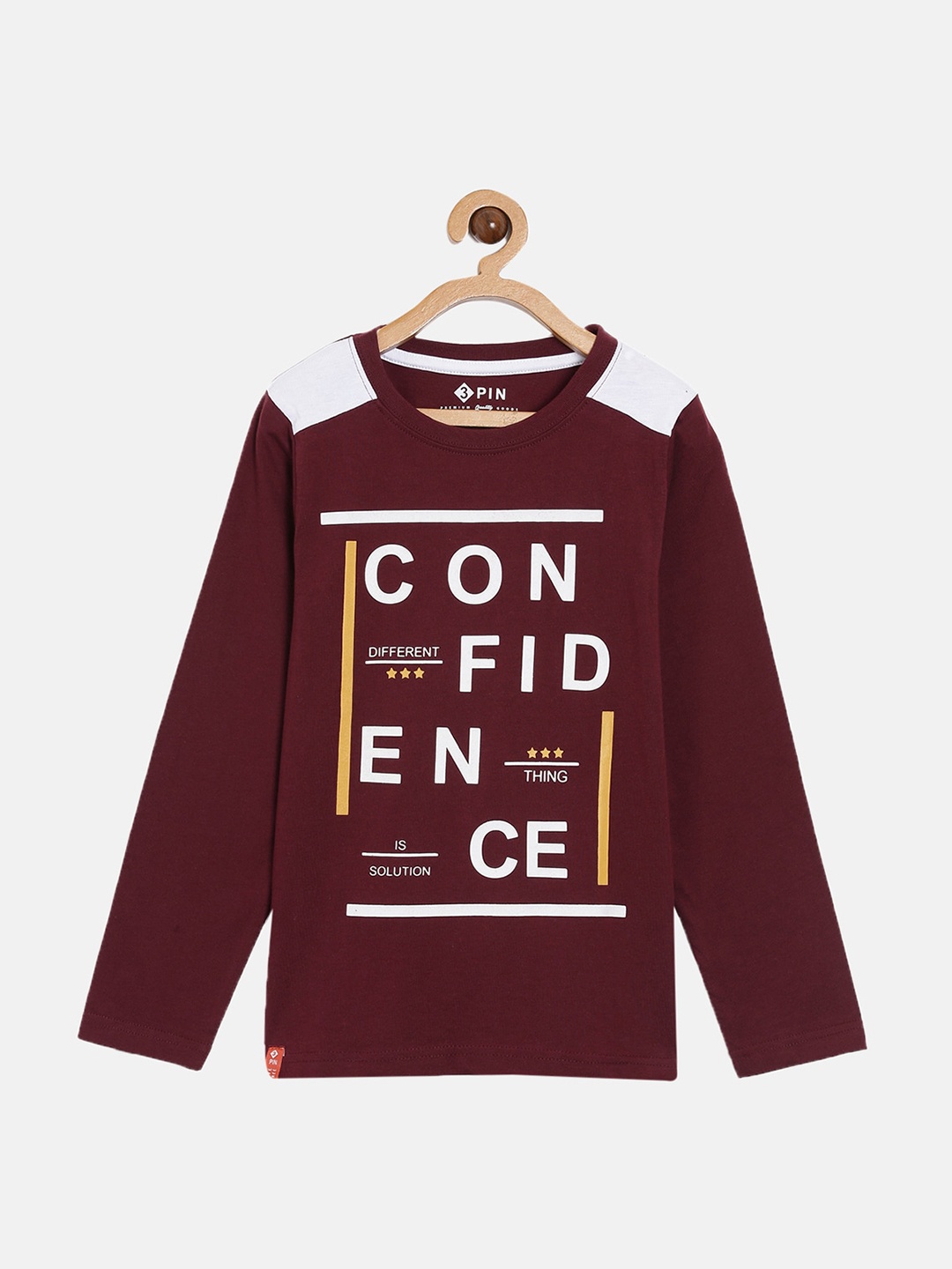 

3PIN Boys Maroon & Off White Typography Printed T-shirt
