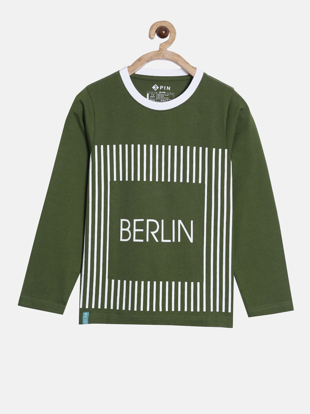 

3PIN Boys Olive Green & White Printed Cotton T-shirt