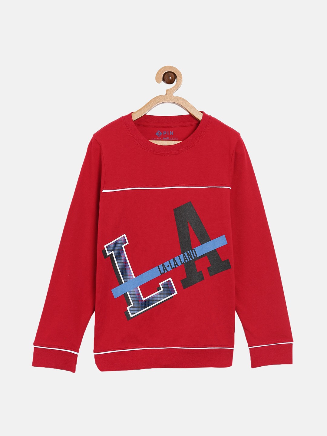 

3PIN Boys Red & Blue Typography Printed T-shirt