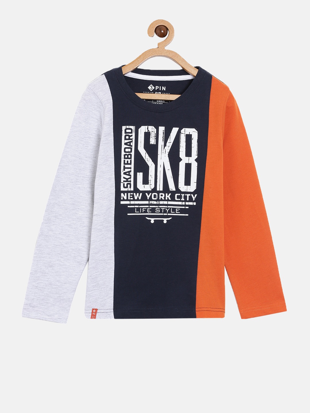 

3PIN Boys Grey Melange Typography Printed T-shirt
