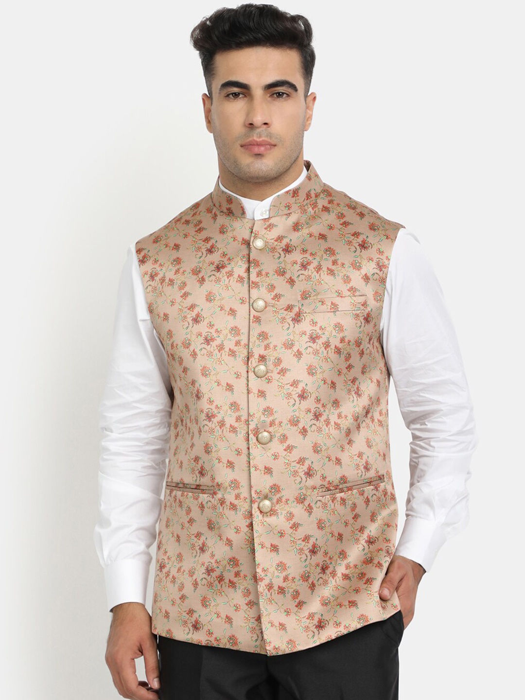 

NAMASKAR Men Yellow Solid Nehru Jacket