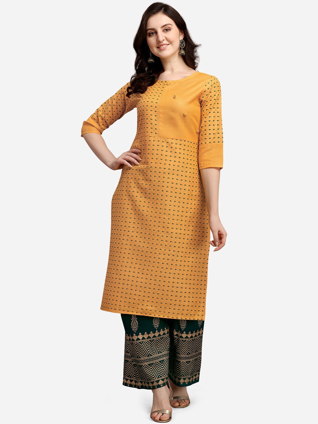

Youthnic Women Yellow & Black Ethnic Motifs Printed Block Print Cotton Kurta