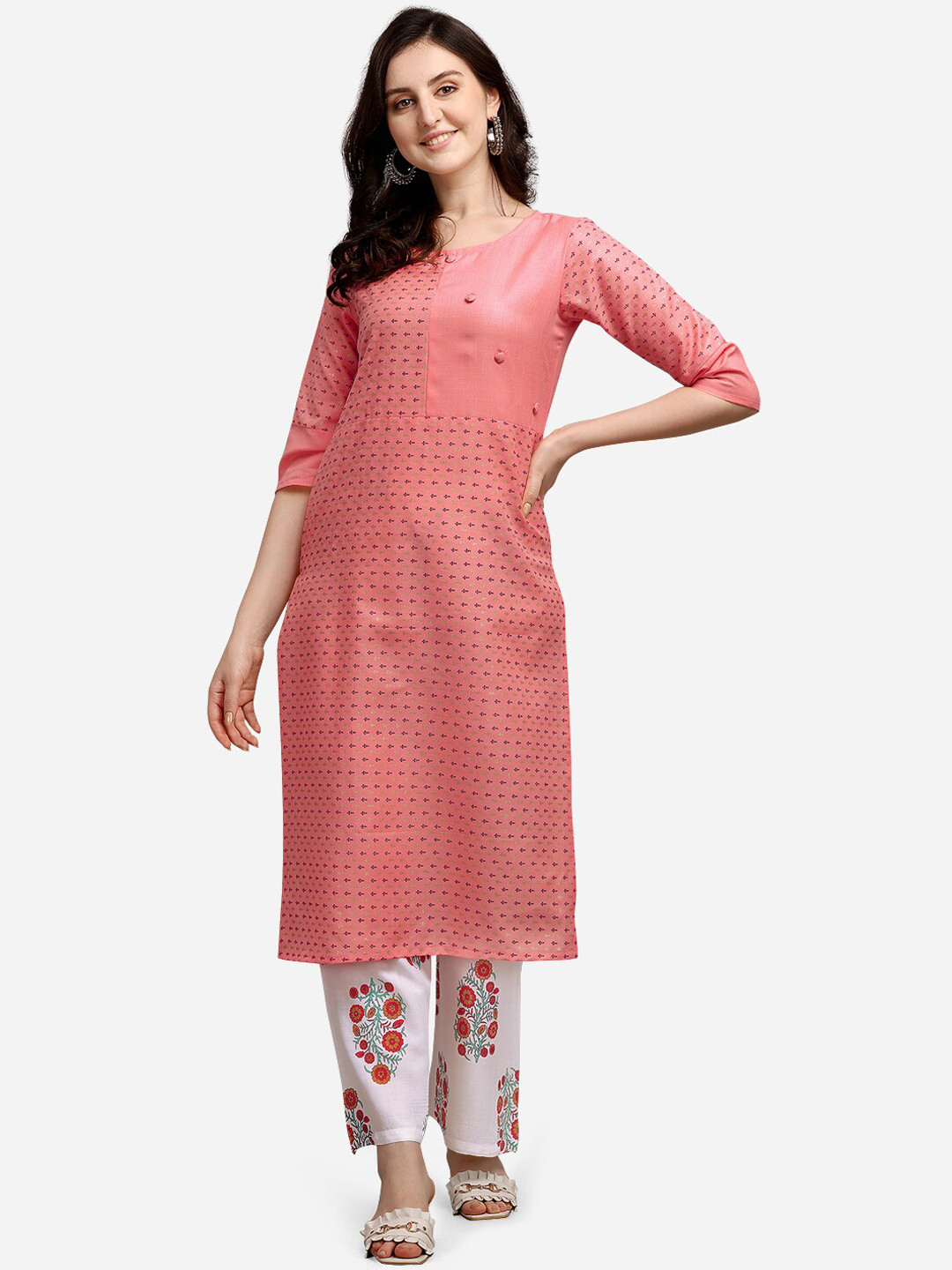 

Youthnic Women Rose & Gold-Toned Ethnic Motifs Printed Straight Kurta