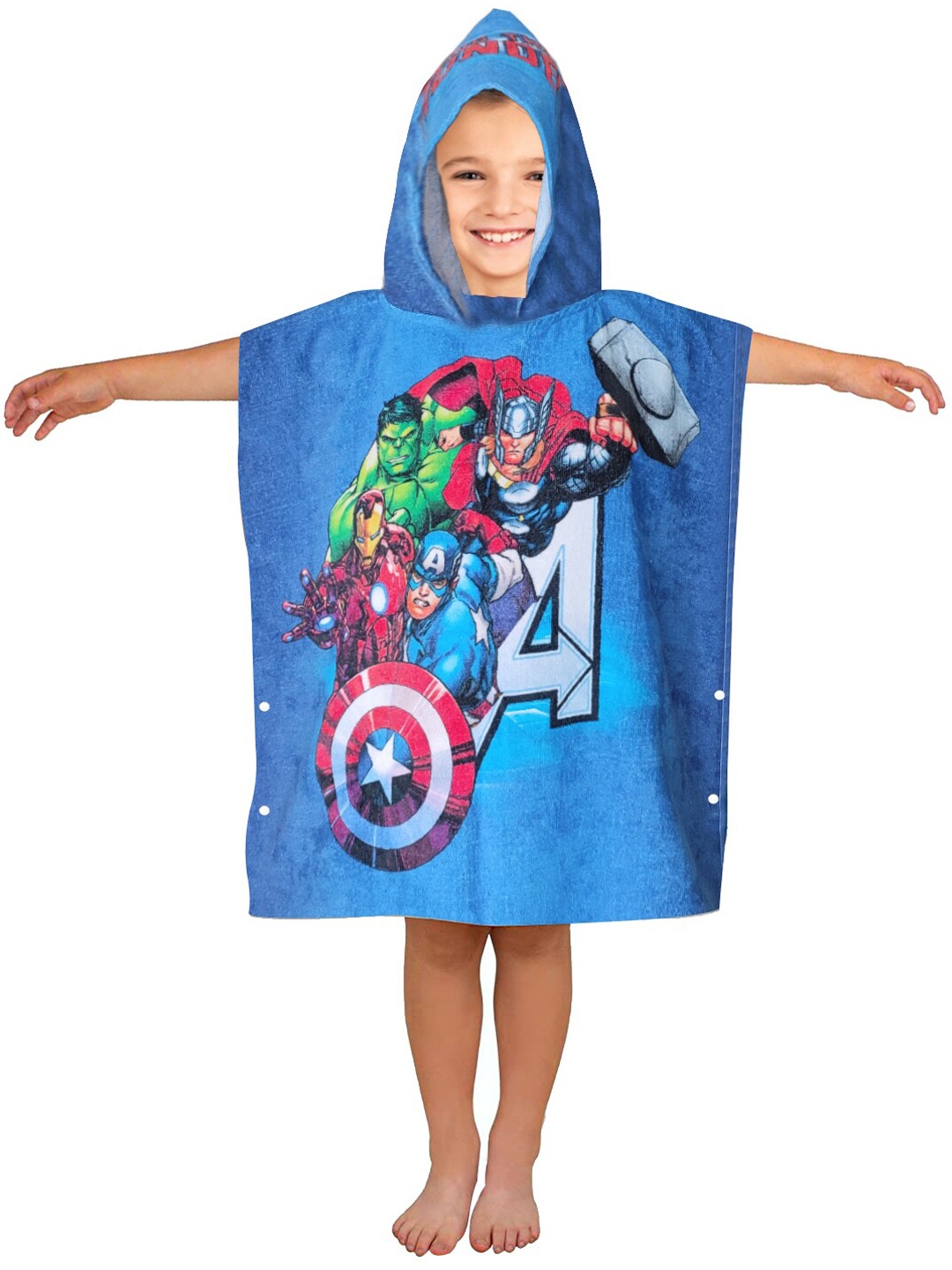 

Marvel Kids Blue & Red Marvel Avengers Printed Pure Cotton 350 GSM Hooded Poncho Towel