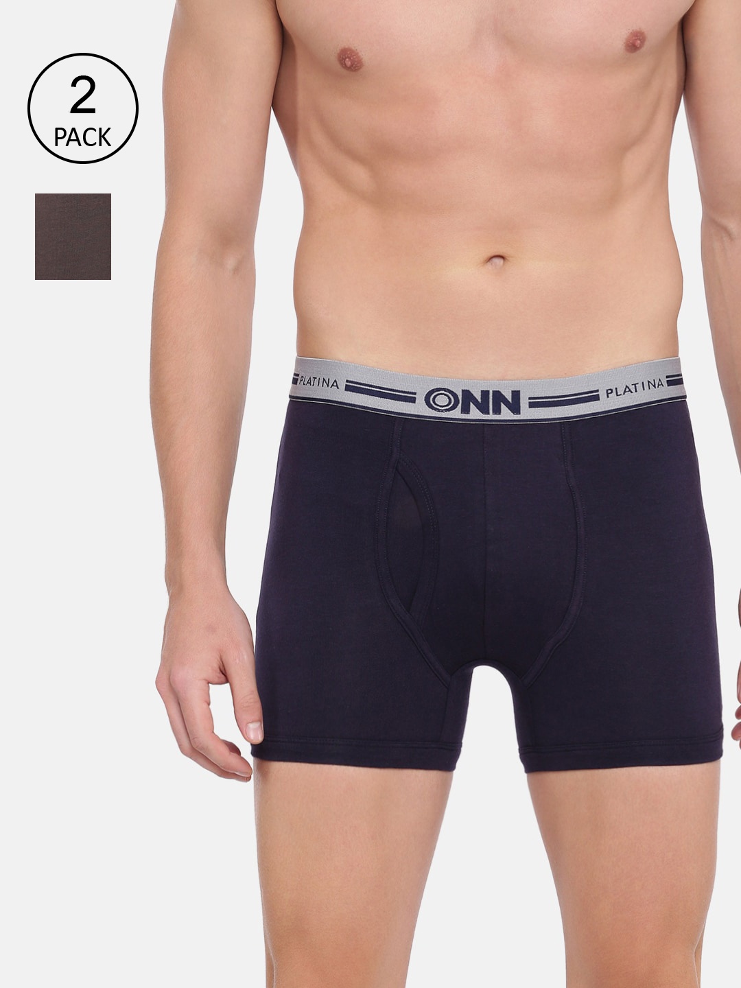 

ONN Men Pack of 2 Navy Blue & Grey Solid Trunks