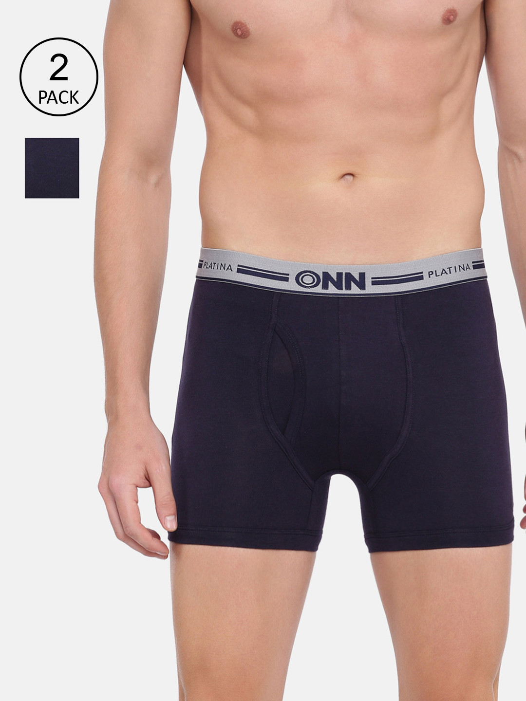 

ONN Men Pack Of 2 Solid Trunks, Navy blue