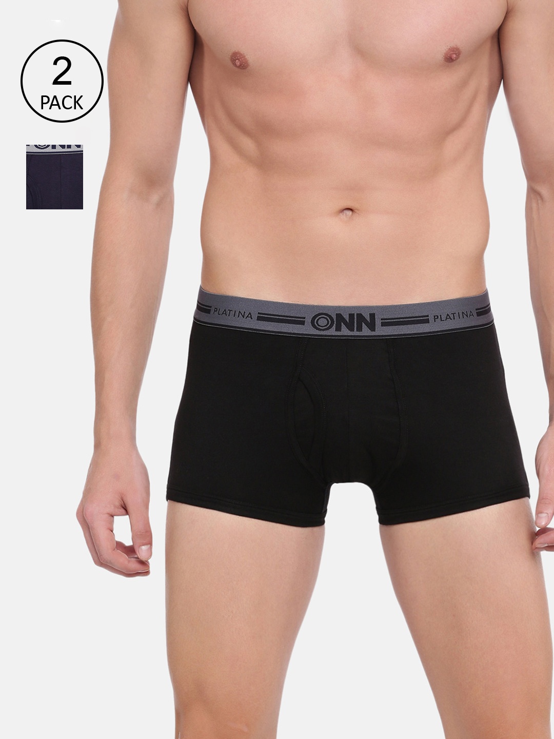 

ONN Men Pack of 2 Black & Navy Blue Solid Trunks ONN_PLATINA_973_NB_BLK_2PC