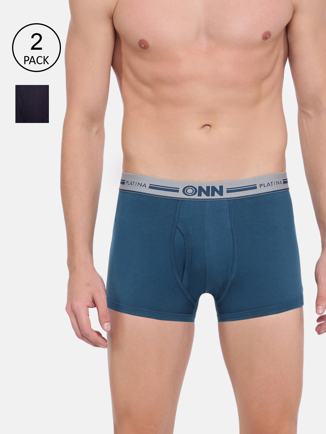 

ONN Men Pack Of 2 Blue & Navy Blue Solid Trunks