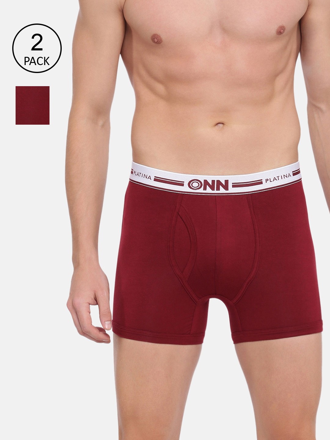 

ONN Men Pack Of 2 Maroon Solid Trunks ONN_PLATINA_974_WN_WN_2PC