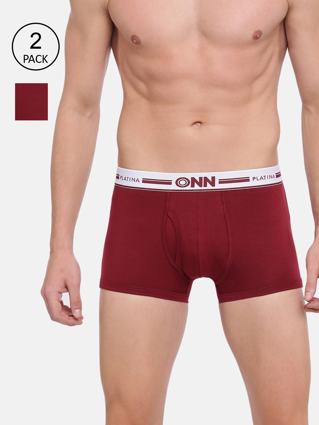 

ONN Men Pack Of 2 Maroon Solid Trunks ONN_PLATINA_973_WN_WN_2PC