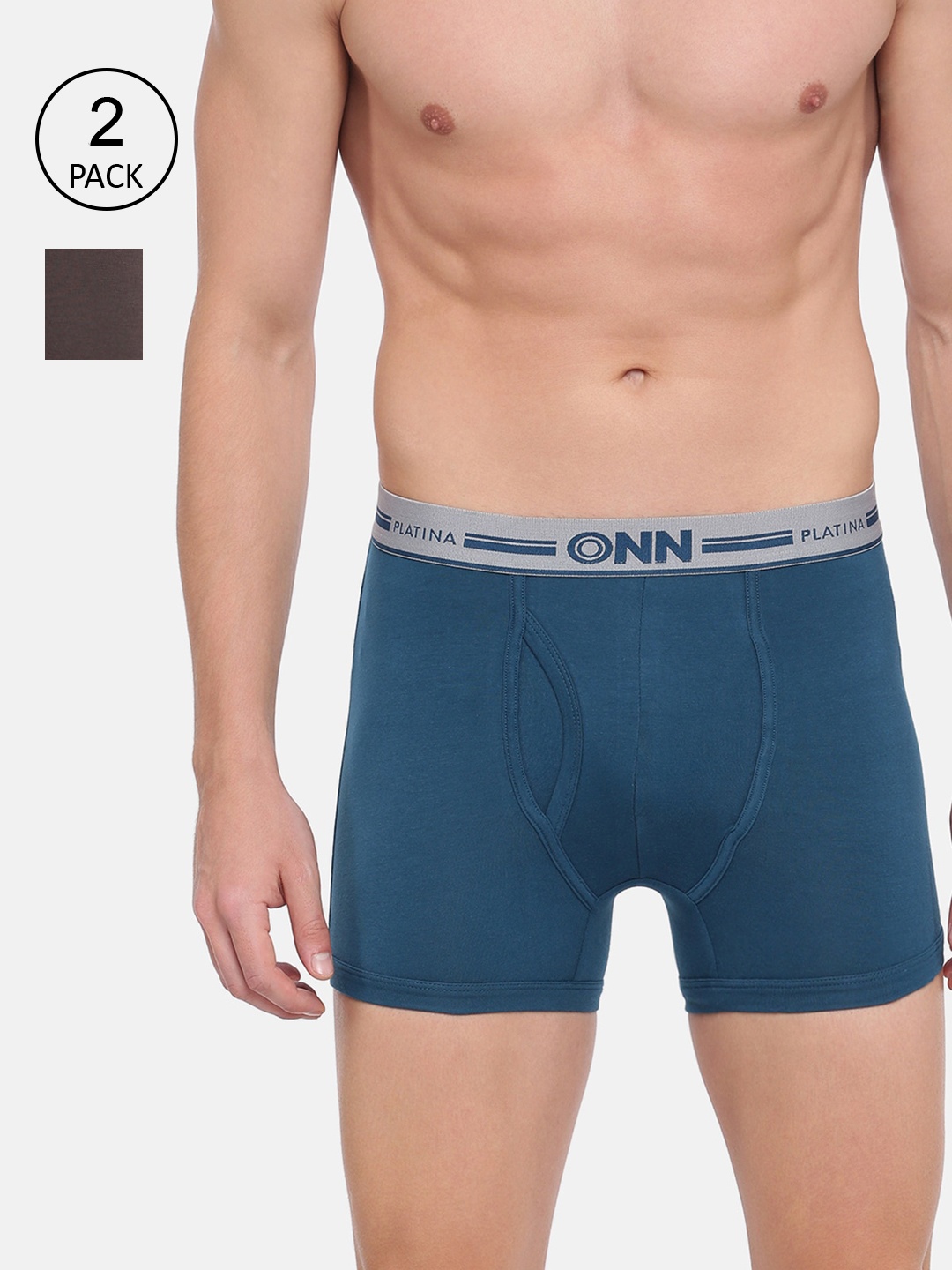 

ONN Men Pack of 2 Blue & Grey Semi Long Trunks ONN_PLATINA_974_SPBU_MOS_2PC, Teal
