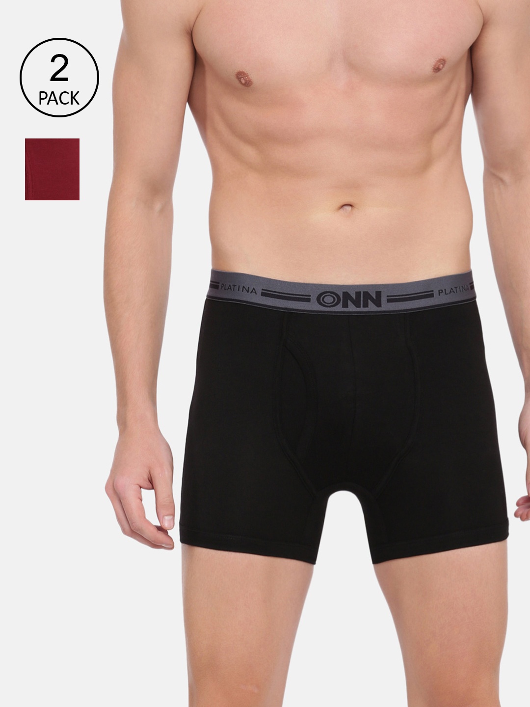 

ONN Men Pack Of 2 Solid Trunks, Black