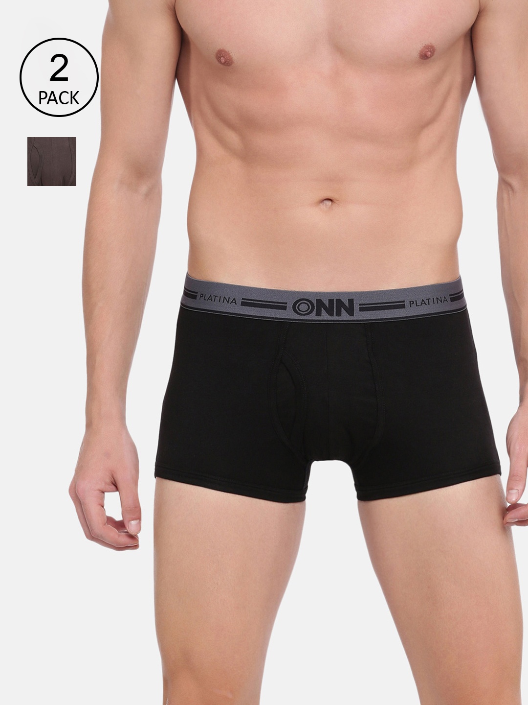 

ONN Men Pack of 2 Black & Grey Solid Trunks ONN_PLATINA_973_MOS_BLK_2PC