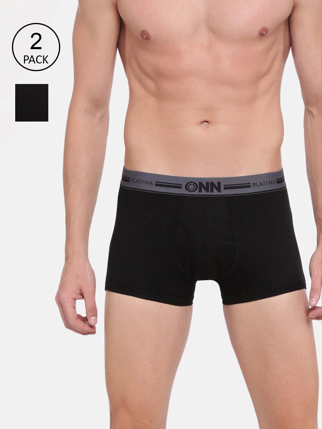 

ONN Men Pack Of 2 Black Solid Trunks ONN_PLATINA_973_BLK_BLK_2PC