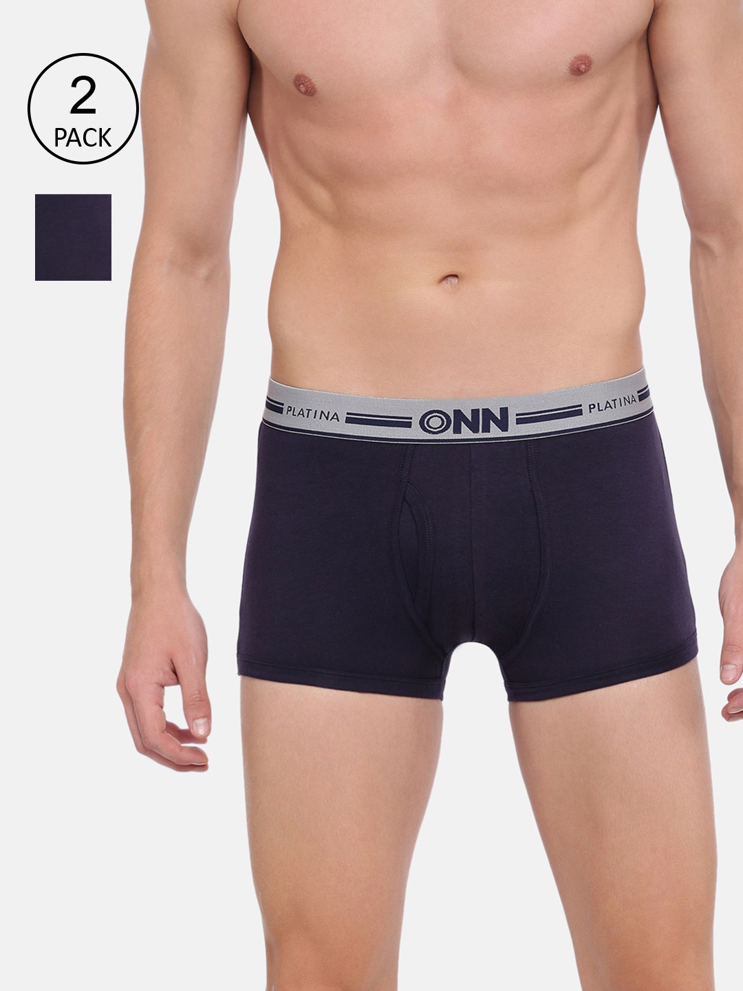 

ONN Men Pack Of 2 Navy Blue Solid Trunks