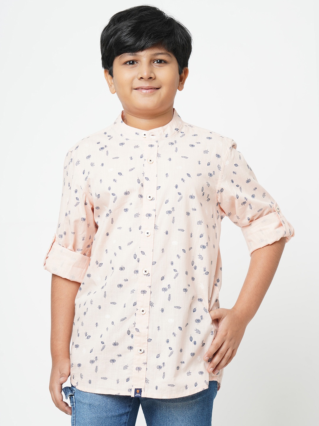 

URBAN SCOTTISH Boys Peach-Coloured Printed Casual Shirt