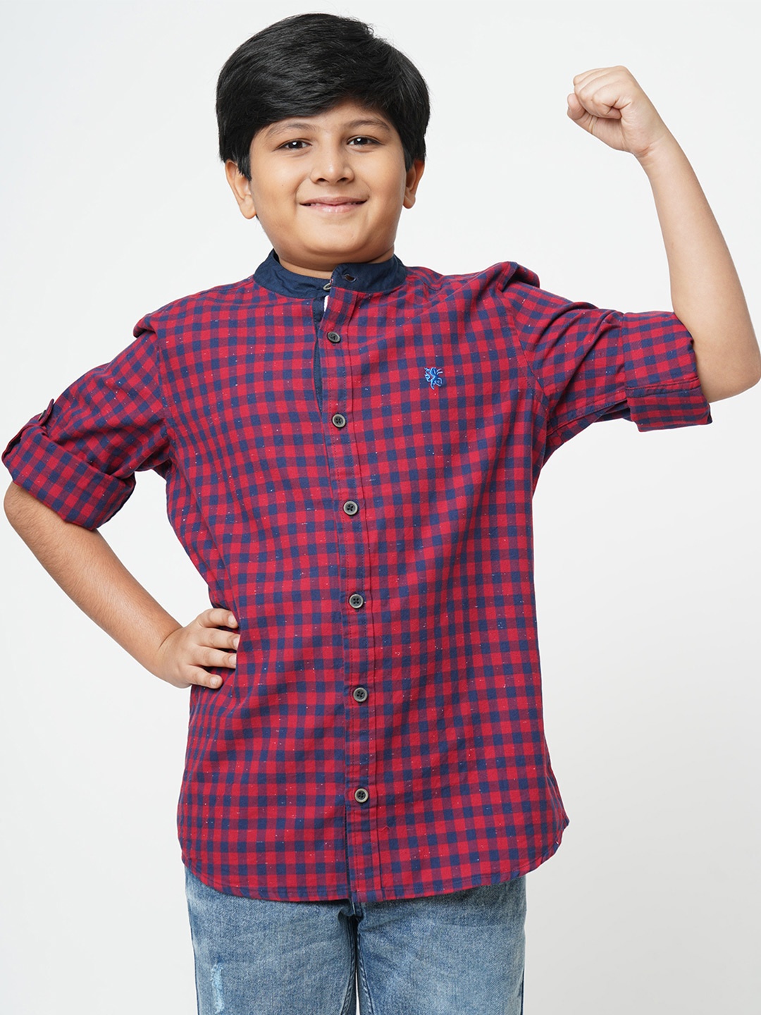 

URBAN SCOTTISH Boys Red & Navy Blue Checked Pure Cotton Casual Shirt