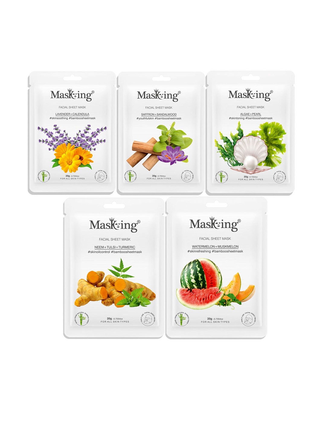 

MasKing Set Of 5 Bamboo Facial Sheet Masks 100g, Multi