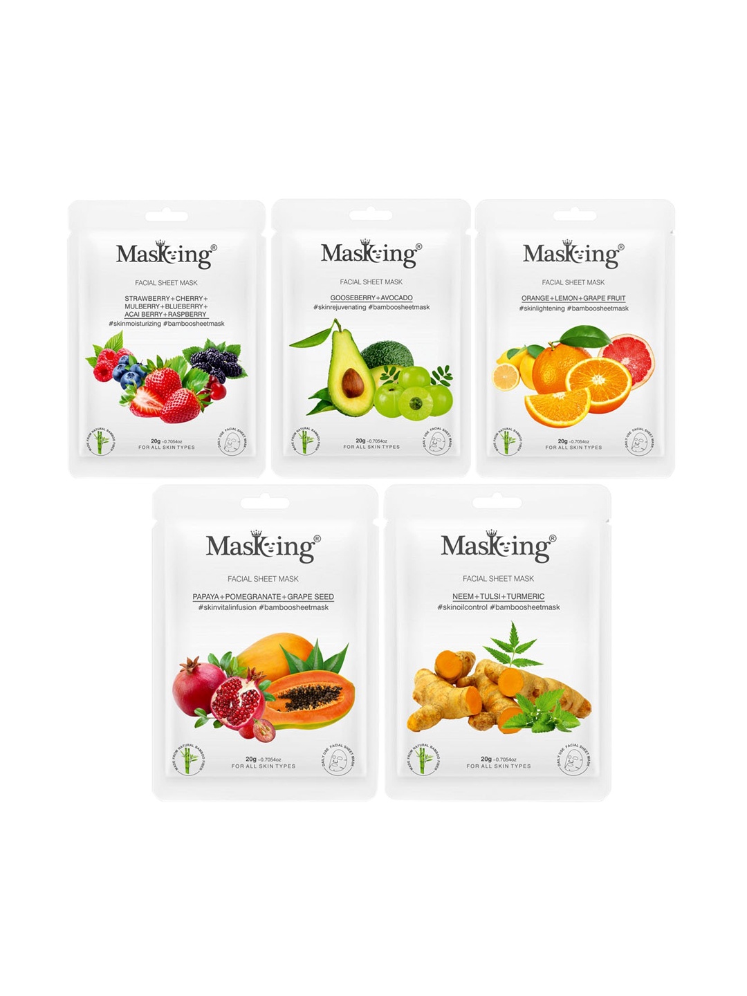 

MasKing Set Of 5 Bamboo Facial Sheet Masks 100g, Multi