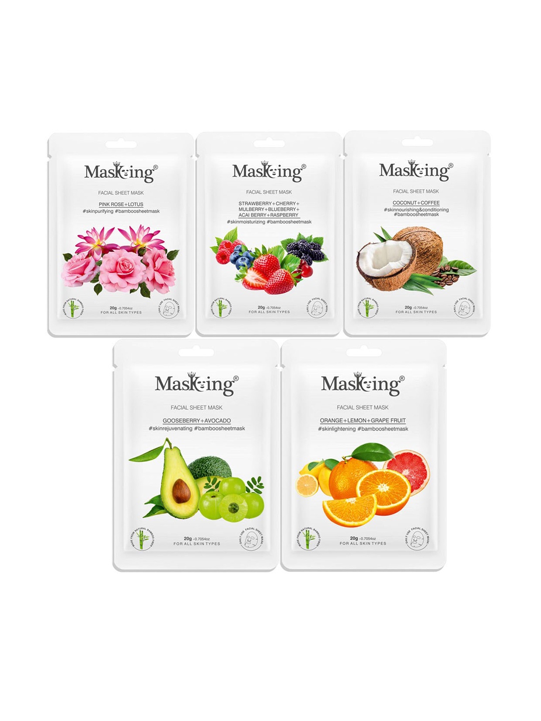 

MasKing Set Of 5 Bamboo Facial Sheet Masks 100g, Multi