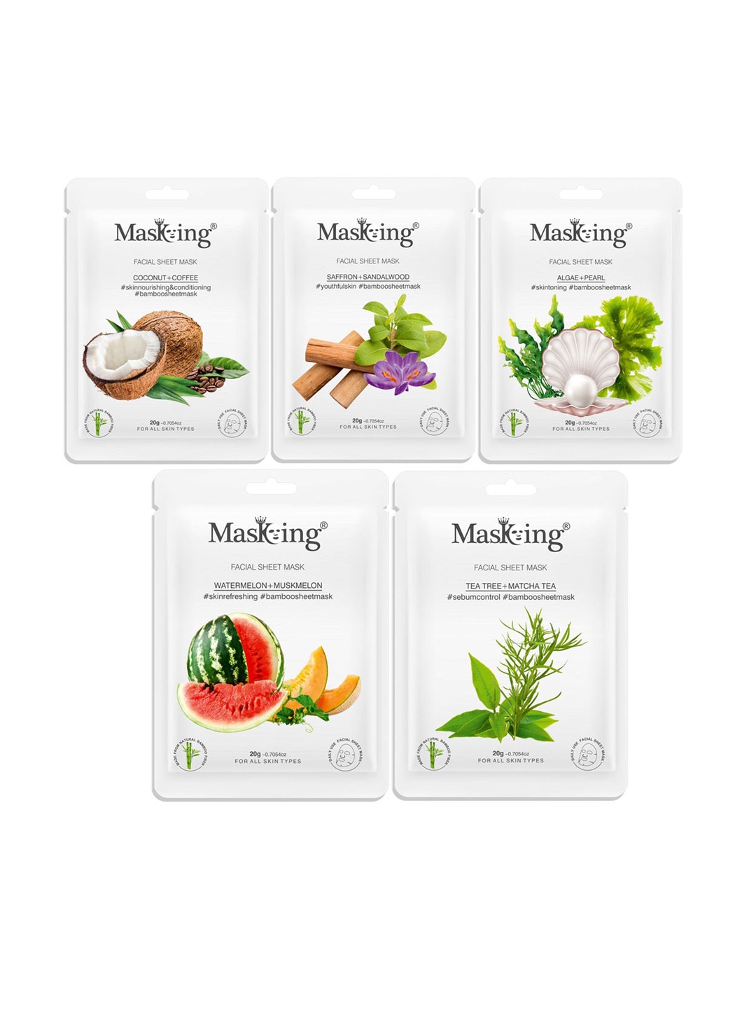 

MasKing Set Of 5 Bamboo Facial Sheet Masks 100g, Multi
