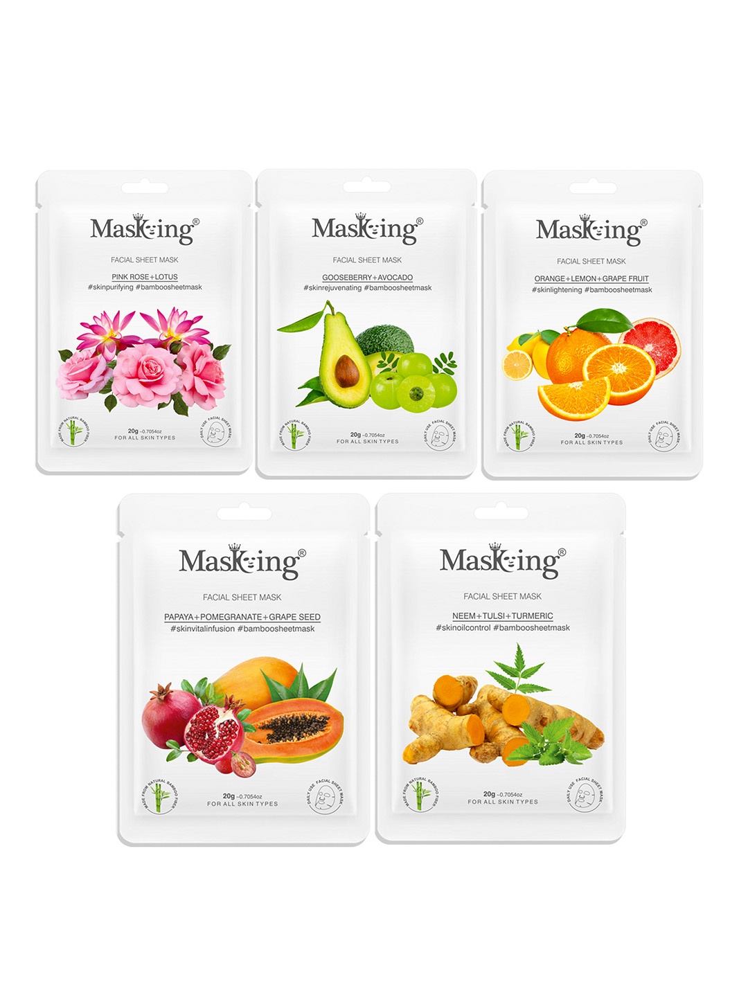 

MasKing Set Of 5 Bamboo Facial Sheet Masks 100g, Multi