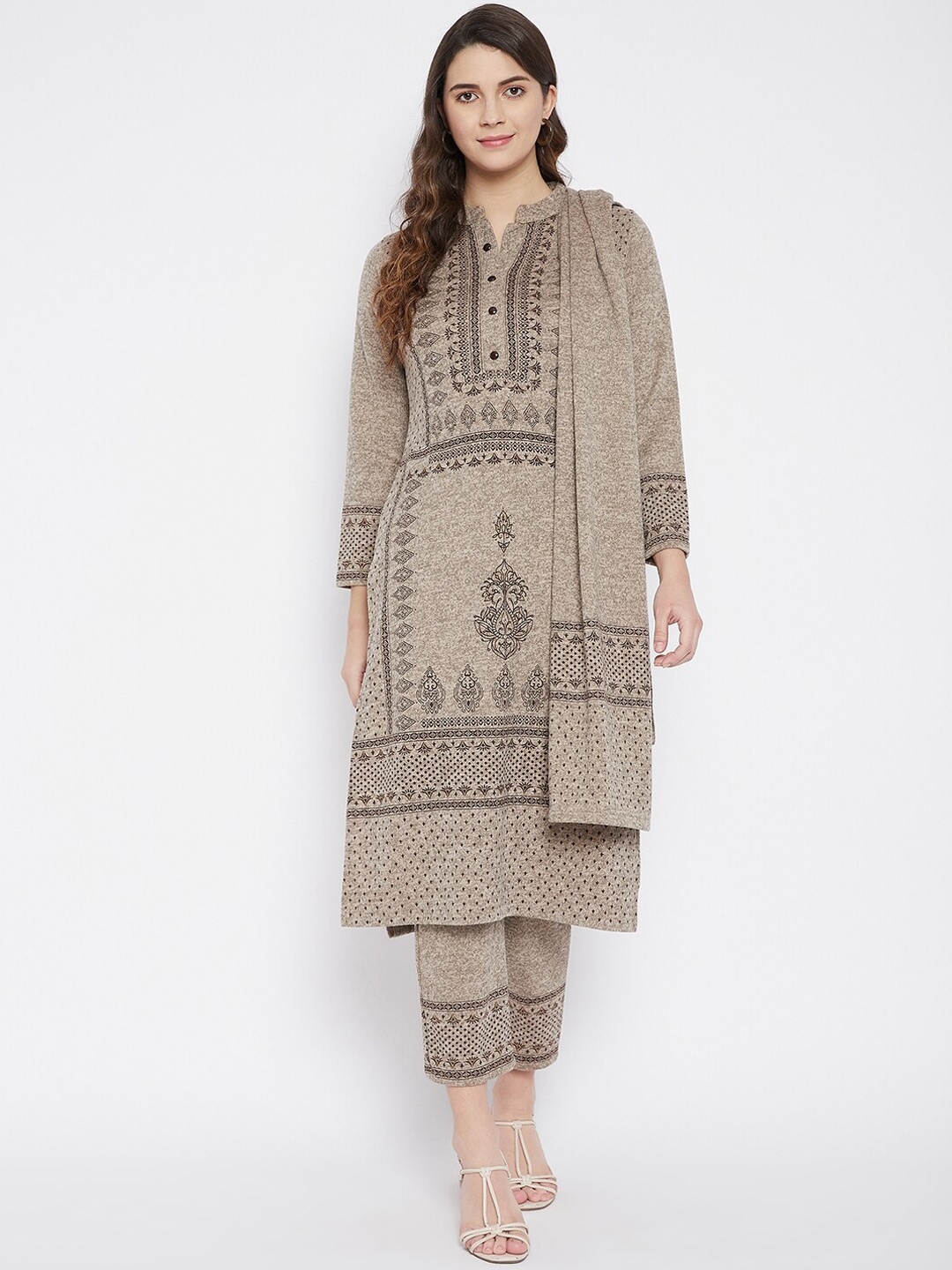 

Zigo Women Beige Ethnic Motifs Kurta with Trousers & Dupatta