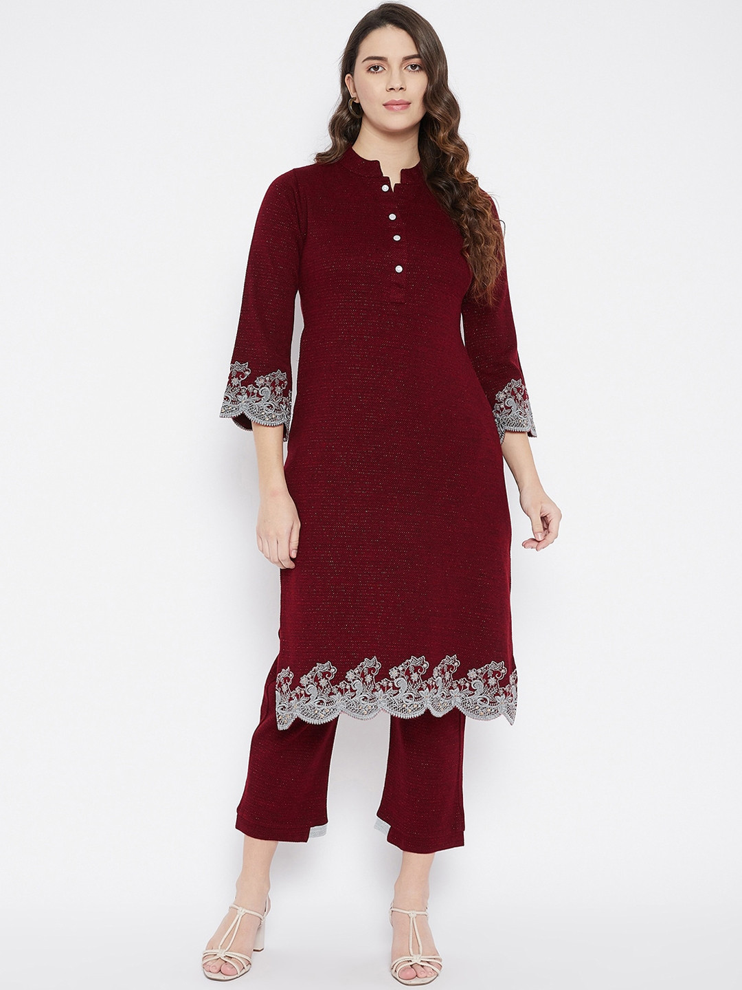 

Zigo Women Maroon Floral Kurta with Trousers