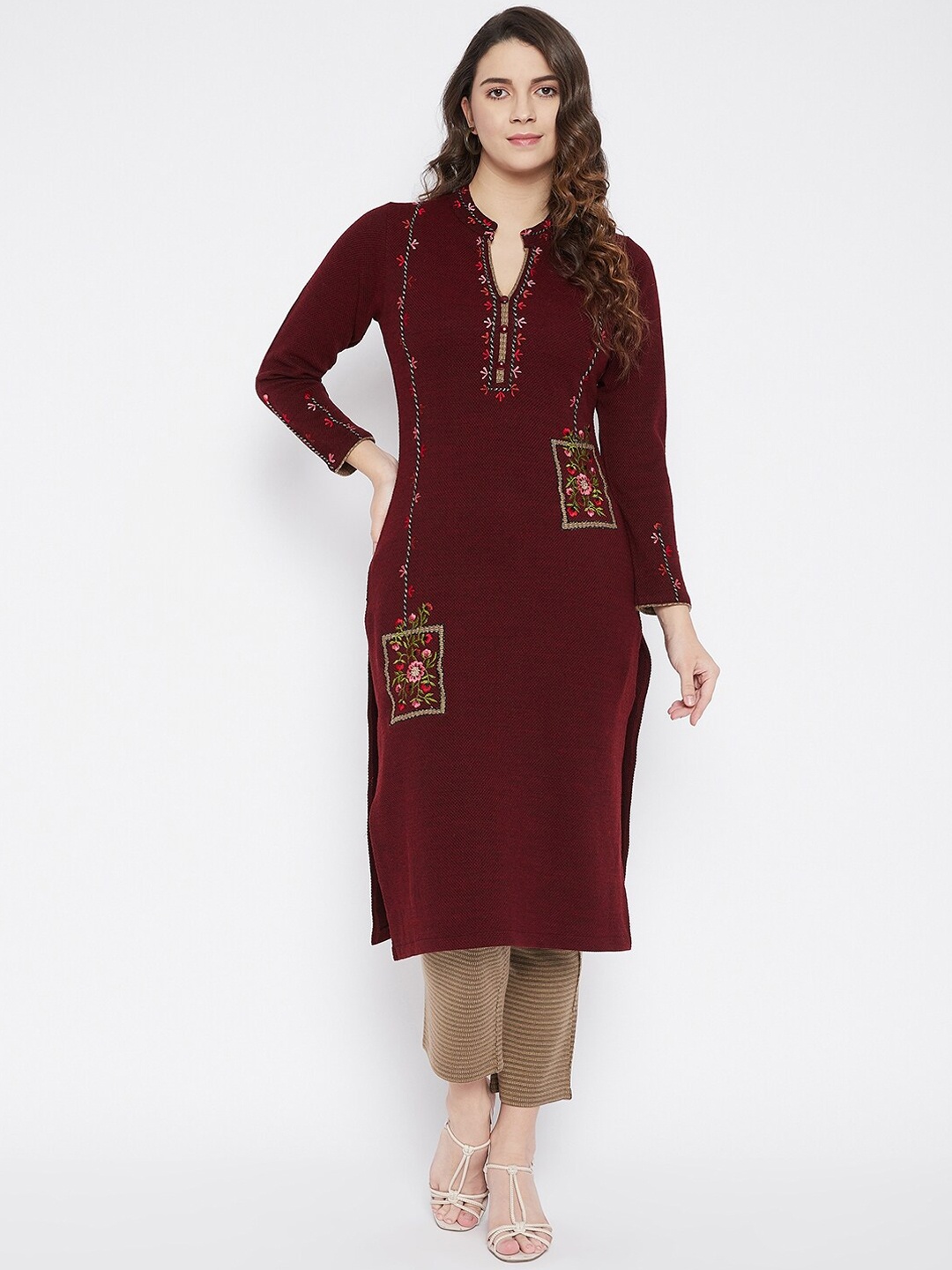 

Zigo Women Maroon Kurta with Trousers & With Dupatta