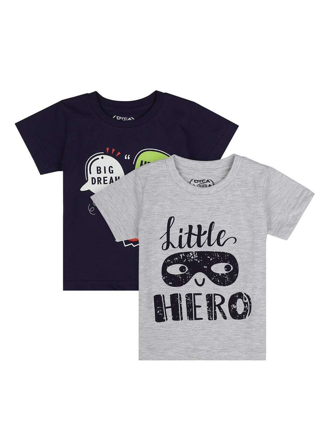 

DYCA Boys Grey & Navy Blue Typography 2 Printed Cotton T-shirts