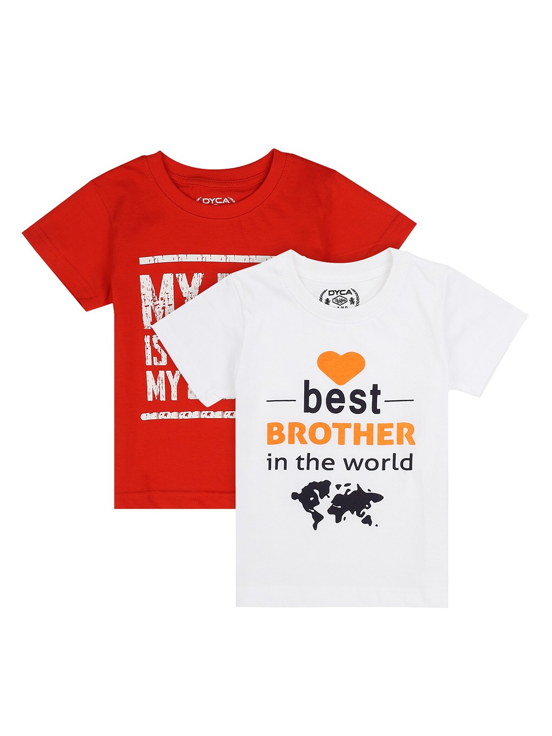 

DYCA Boys Red & White Typography 2 Printed Cotton T-shirts