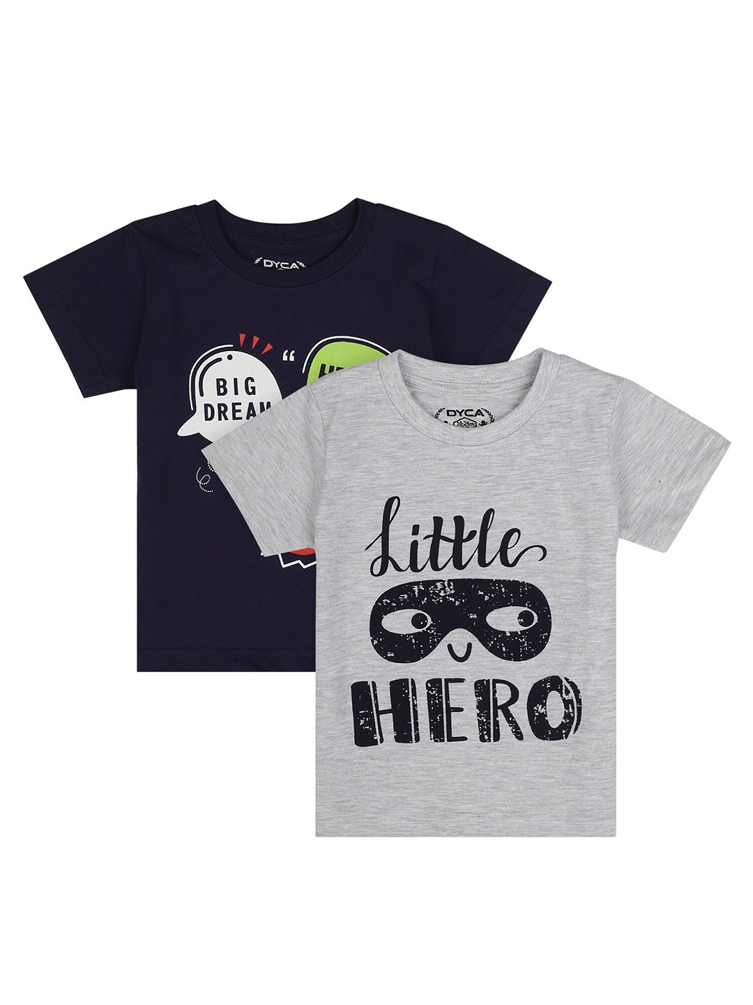 

DYCA Boys Grey & Navy Blue Typography 2 Printed Cotton T-shirts