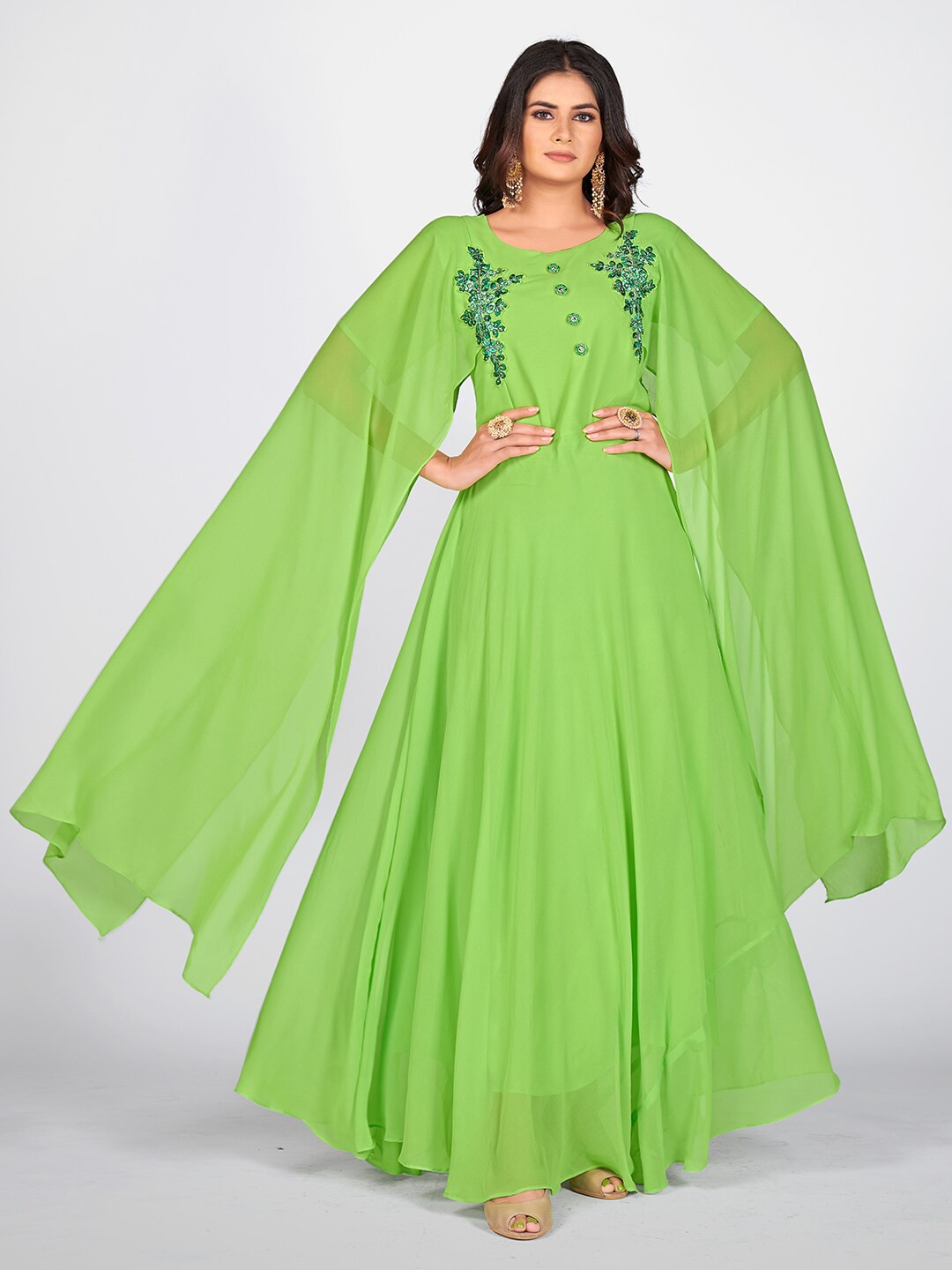 

SHOPGARB Women Lime Green Solid Round Neck Anarkali Kurta