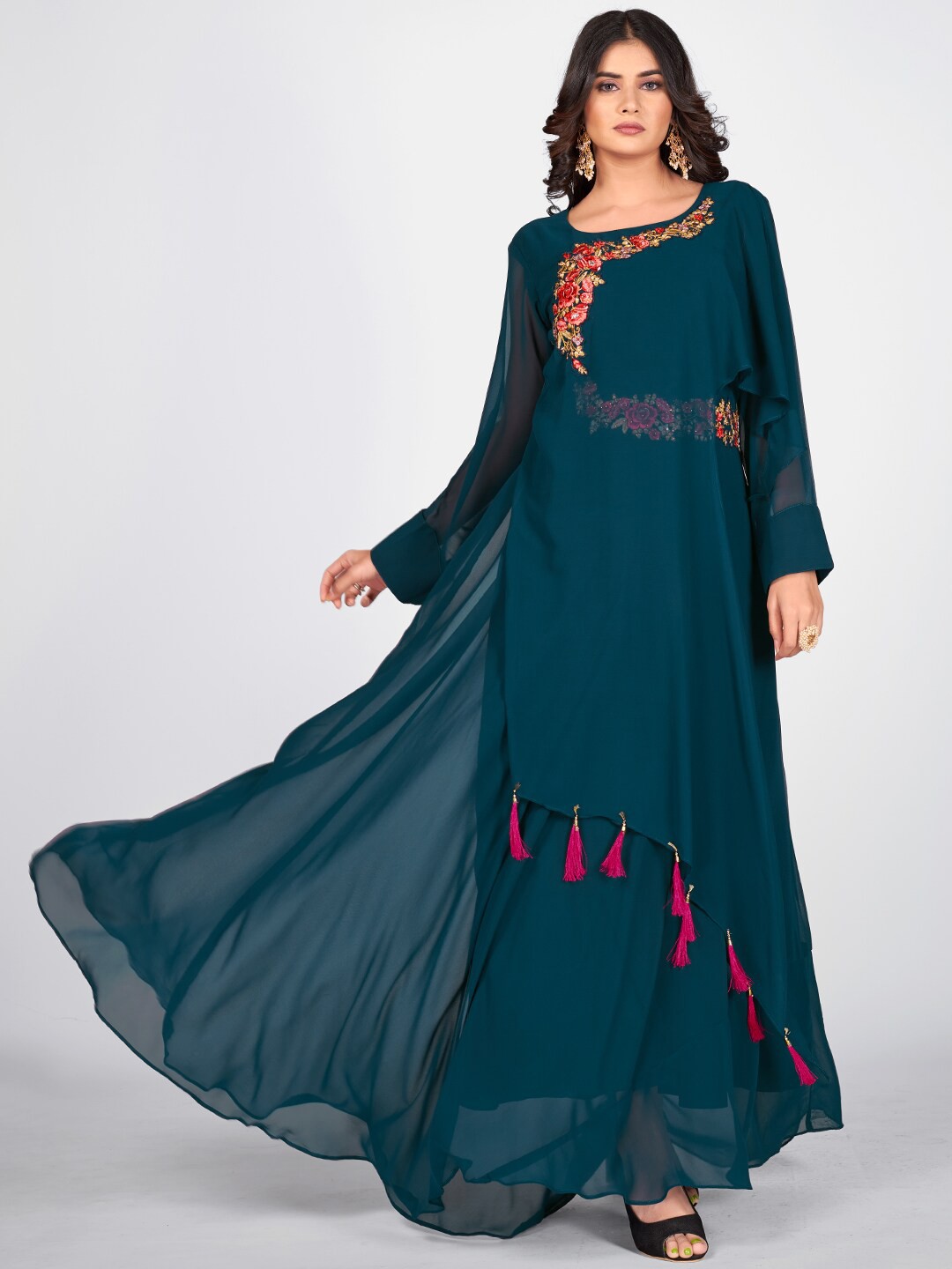 

SHOPGARB Women Blue Yoke Design Georgette Anarkali Kurta