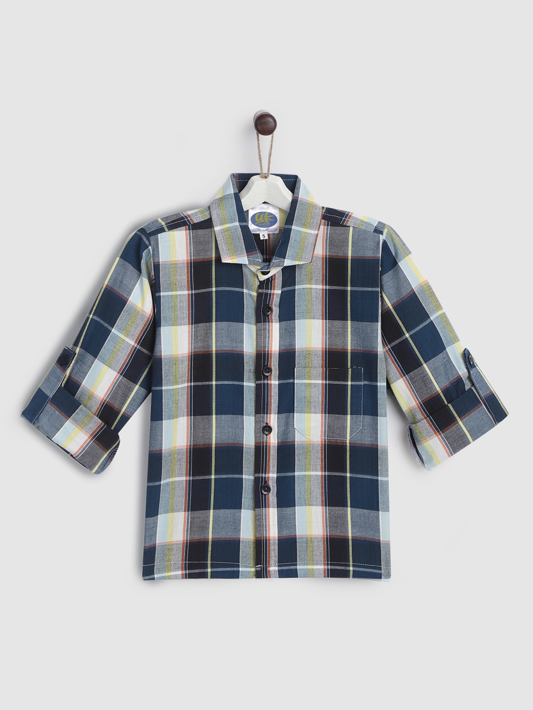 

YK Boys Navy Blue Tartan Checked Casual Shirt
