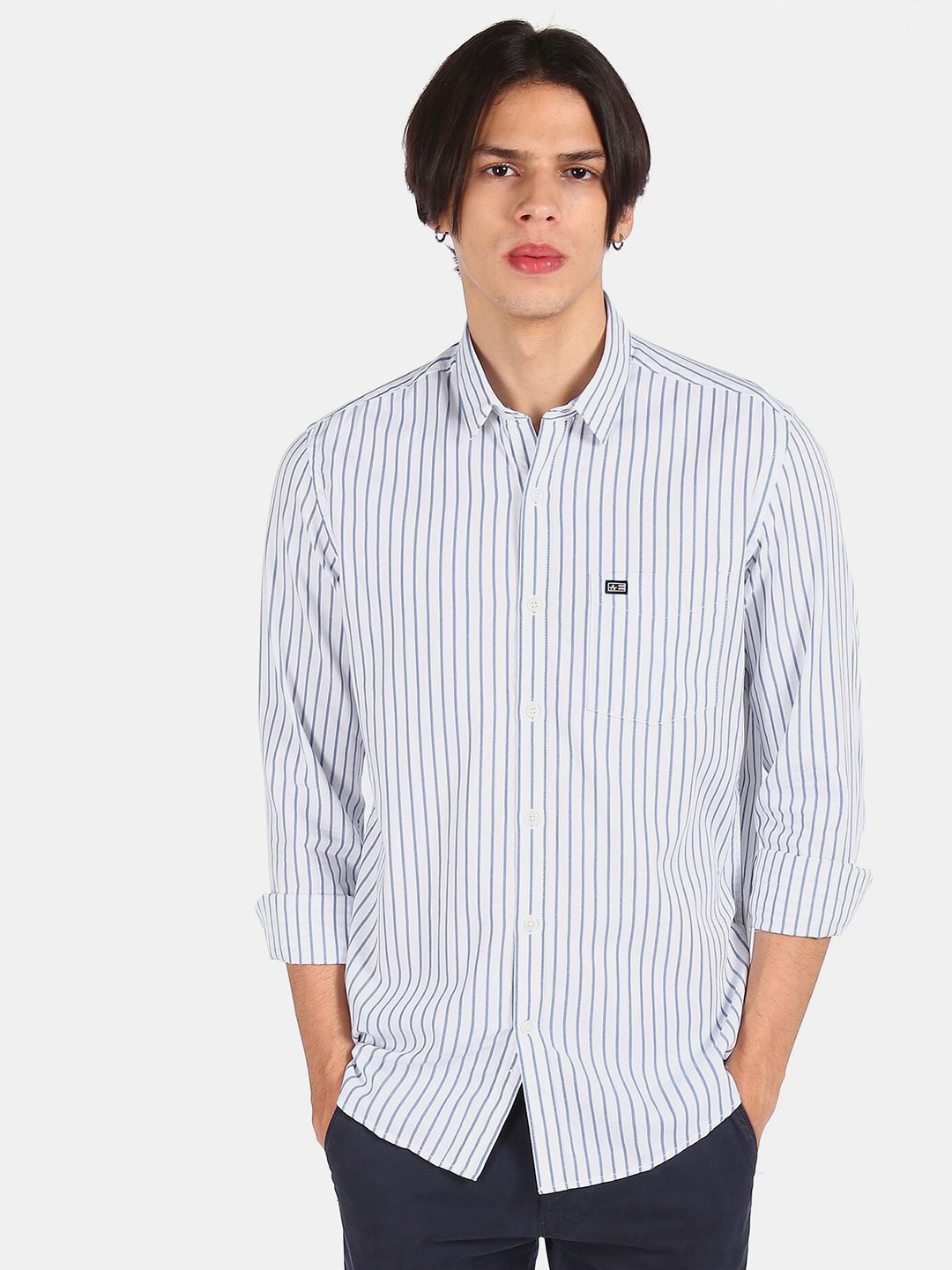 

Arrow Men Blue & White Striped Pure Cotton Casual Shirt